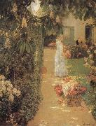 Childe Hassam Gathering Flowers in a French Garden Germany oil painting artist
